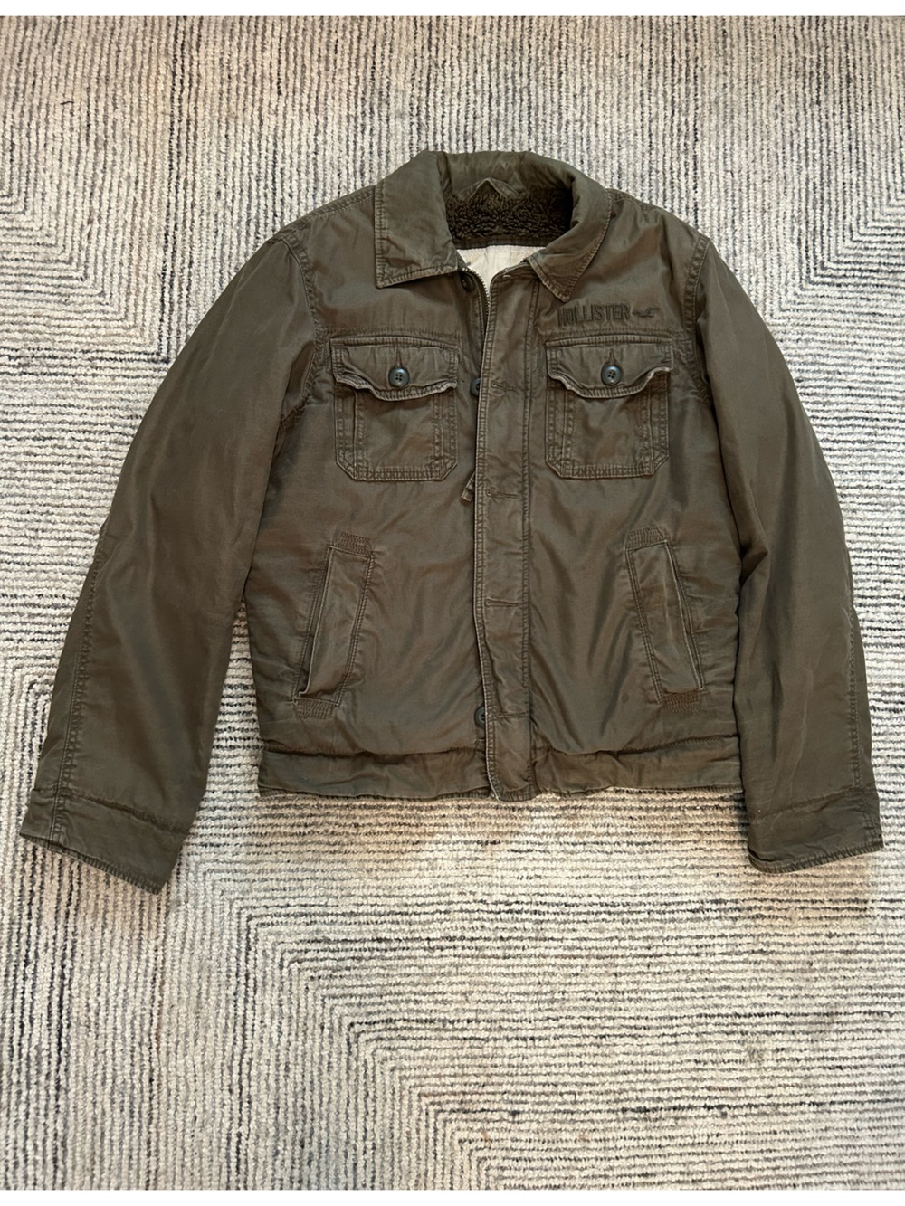 Vintage Y2K Hollister Mens Military Field Jacket L Green Sherpa Carpinteria